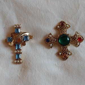 Vintage Cross Brooch Pins - Set of 2